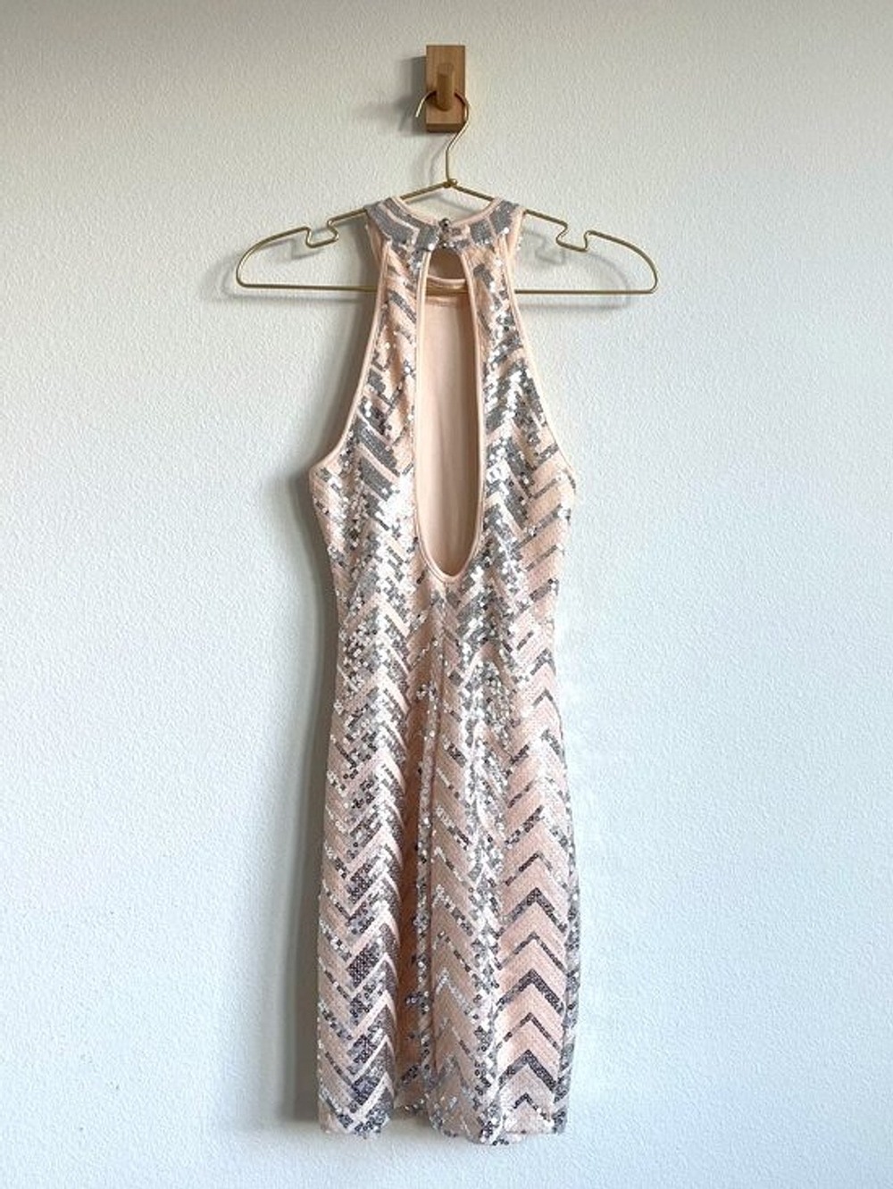 Honey and Rosie Sequin Halter Mini Dress - Rose Gold & Silver - Size S